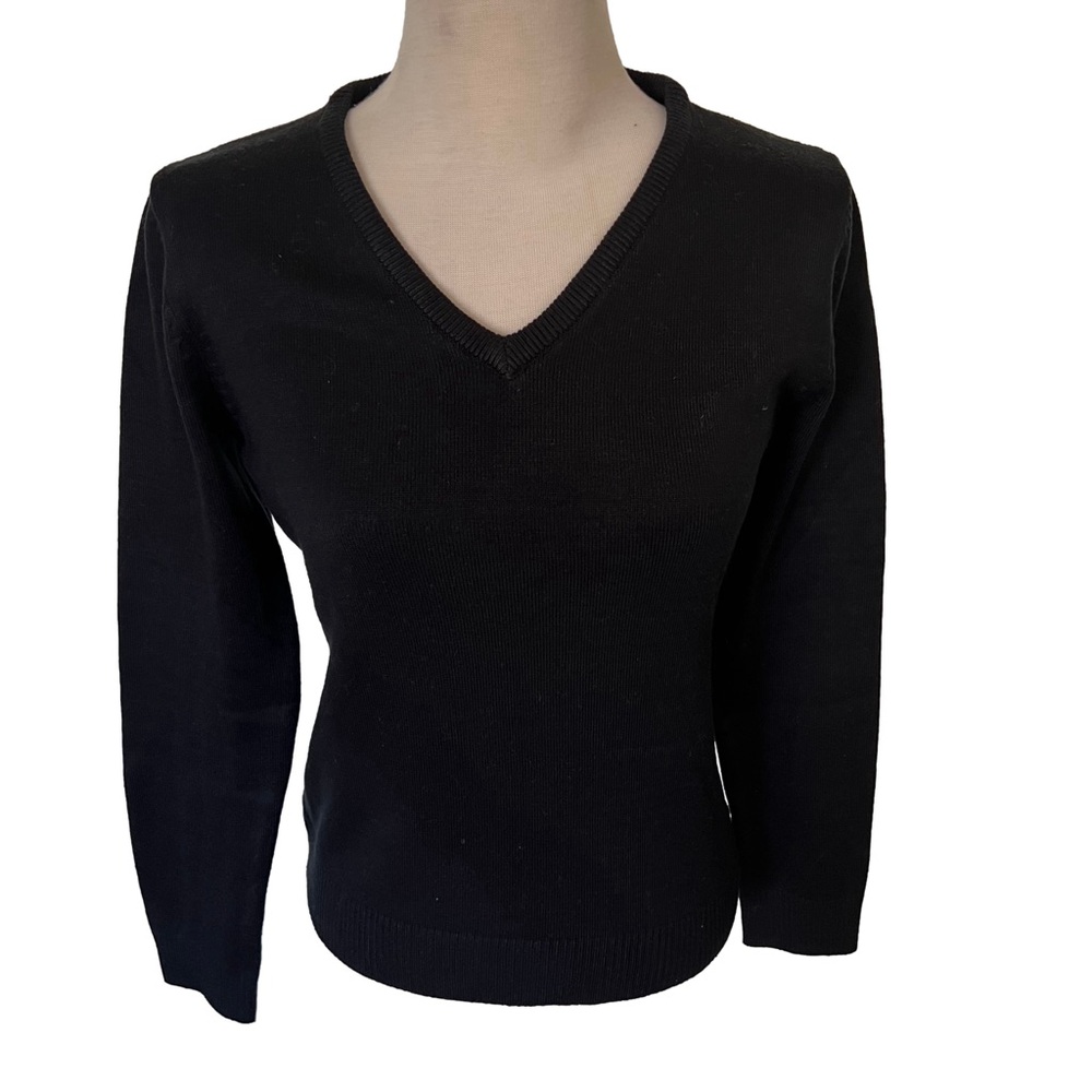 BCBGMAXAZRIA black V-Neck Boxy Wool Blend Sweater - Dark Academia Preppy Layer